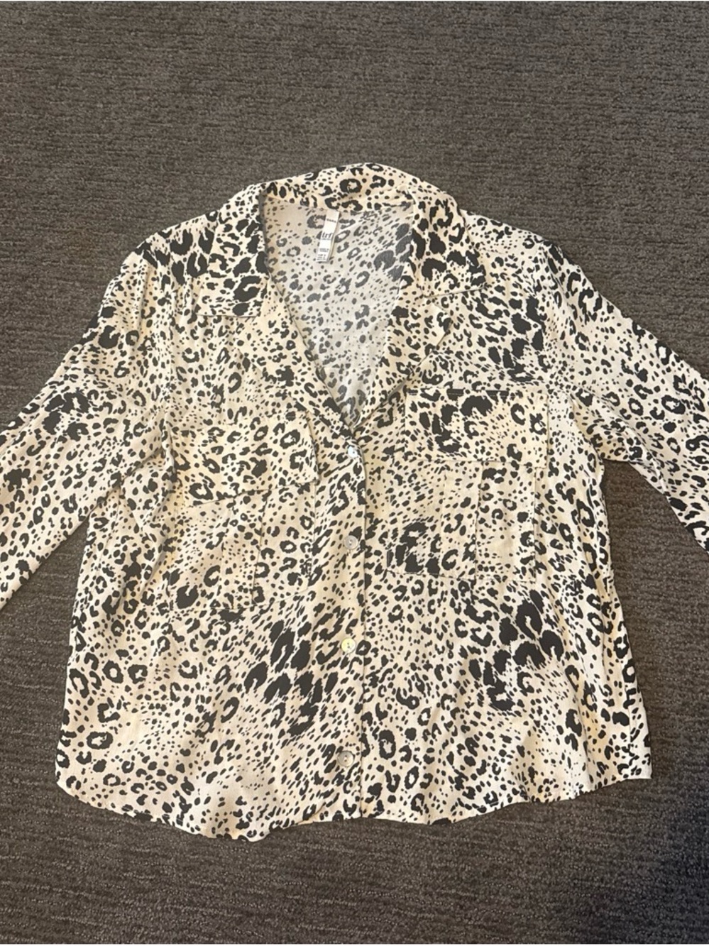 Zara Beige and Black Leopard Print Button-Down Shirt